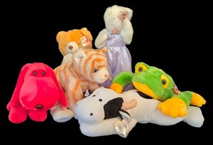 K - Beanie Babies - Ty Retired Amethyst Cat & Plush Animals 11.5in (Lot of 6)