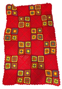 LLK - Red Multicolor Granny Square Crochet Afghan Blanket