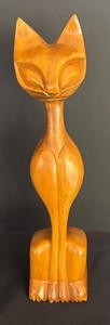 K - Vintage Mid-Century Carved Wood Siamese Cat Sculpture