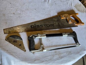 Disston Hand Saw, Nicholson Hacksaw, and Vintage Tape Measure