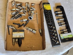 Lot of Hand Tools including Stanley Hex Bits and Various Socket Attachments
