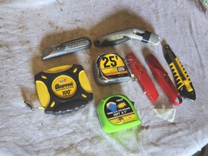 Utility Knives and Tape Measures including KenPro Gripper, Tools Shop Tape Measure, and More