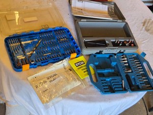Mixed Brand Power Tool Accessories including Drill Bits, Ryobi Manual, and Rotary Tool Attachments - Not Complete Sets - NO Rotary Tool