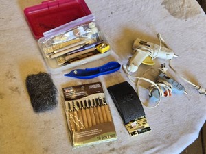 Various Craft Tools and Supplies including Glue Guns, Carving Knife Set, and Accessories