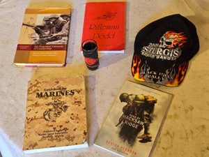 Lot of Military and Leadership Books, Harley-Davidson Collectible, and Marine Cap