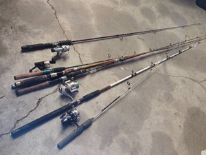 Lot of Fishing Rods and Reels including Shakespeare Ugly Stik, Daiwa, Mitchell Rods, and Abu Garcia Reels