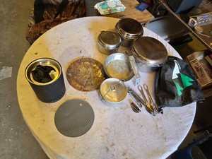 Camping Cookware with Mini Fire Pit, Utensils and Accessories