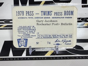 1978 Minneosta Twins Press Room Pass - Gary Jacobsen