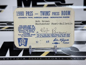 1980 Minneosta Twins Press Room Pass - Bob Brown