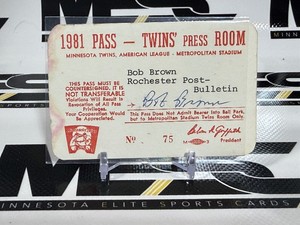 1981 Minneosta Twins Press Room Pass - Bob Brown