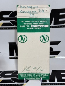 Minnesota North Stars 1981 Stanley Cup Playoffs Working Press Pass - Bob Brown