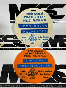 1975 and 1976 Drake Relays Press Photo Passes - Bob Brown - Vintage