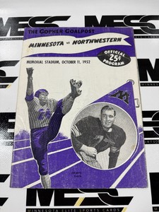 1952 University of Minnesota vs. Northwestern Football Vintage Program