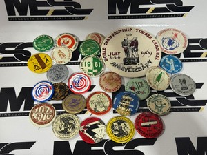 Vintage Lumberjack and Timber Carnival Pins Fading Back To 1950s - Large Collection