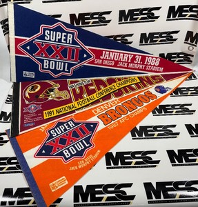 (3) Vintage Super Bowl Football Pennants - Redskins and Broncos