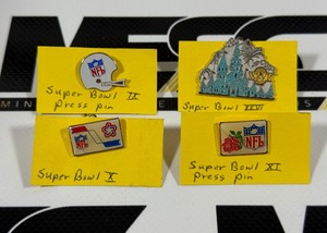(4) Vintage Super Bowl Press Pins - IX, X, XI, XXVI
