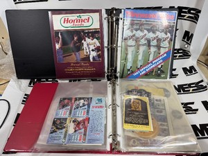 2 Binders of Miscellaneous Sports Publications, Cards, Programs, Stamps, Coaster, Schedules, and More