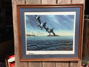 LES KOUBA - Bluebills Visit Indian Point SN Framed Print
