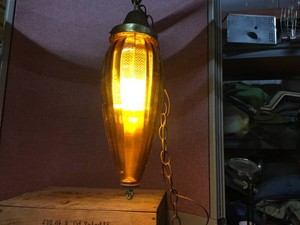 Groovy MCM - Hanging Amber Glass Lamp - with Chain - Works