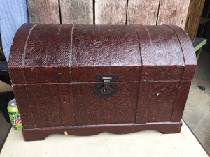 Wooden Chest Full of Sewing Related Items