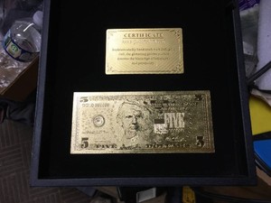 24K Gold Foil Lincoln 5 Dollar Bill - Neat