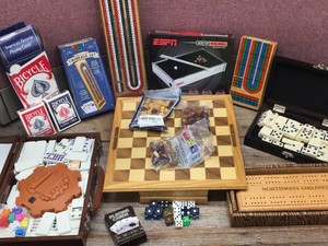 Group of Cabin Games - Cards - Cribbage - Dominoes - Checkers - Check them out