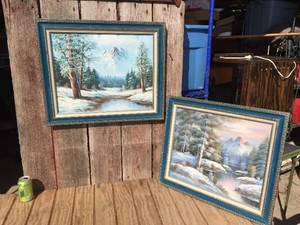 2 Wintery Mountain Oil Paintings - 24 34 x 20 12