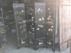 Vintage Black Lacquer 4 Panel Room Divider - Tianjin China
