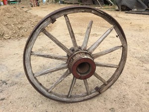Antique Weathered Wooden Wagon Wheel