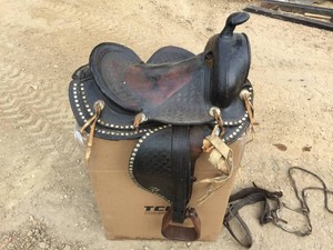 Vintage Leather Horse Saddle - Bit & Bridle
