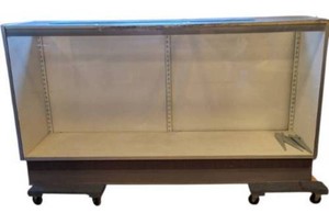 72 Glass Retail Display Showcase Counter  Woodgrain Finish  Sliding Rear Doors  Casters