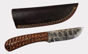 Damascus-Style Cleaver Knife  Multicolor Wood Handle & Belt Sheath  NE