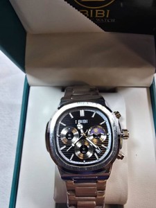 NEW BIBI Black Dial Multifunction Watch  Silver-Tone Bracelet  43mm  Box & Tag