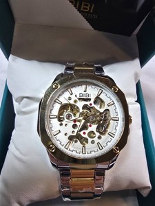 NEW BIBI Luxury Watch  Working Chrono Skeleton Watch  Two-Tone Gold & Silver  39mm  Box & Tag