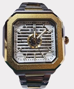 NEW BIBI Automatic Skeleton Watch  Two-Tone Gold & Silver  Square Case  42.93mm  Box & Tag