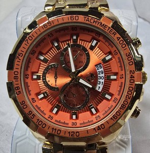 NEW A&J Sports-Master Orange Dial Gold-Tone Mens Watch  $199.99 Tag