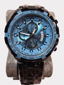 NEW AJ Sports-Master Blue Dial Black Stainless Steel Watch  Retails $199.99  Tag