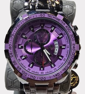 NEW AJ Sports-Master Purple Dial Silver-Tone Stainless Steel Watch  Retails $199.99  Tag