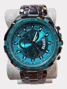 NEW AJ Sports-Master Turquoise Blue Dial Silver-Tone Mens Watch  46mm  Model 48M-001  Tag