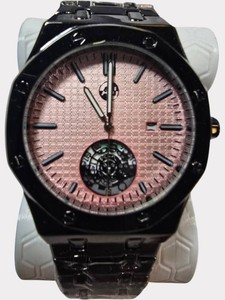 NEW AJ Time-Master Automatic Watch  Pink Dial  Black Bracelet  43mm  $199.99 Tag