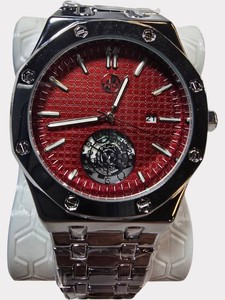 NEW  AJ USA  Time-Master Quartz  Movement  Watch  Red Dial  Silver Bracelet  43mm  $199.99 Tag