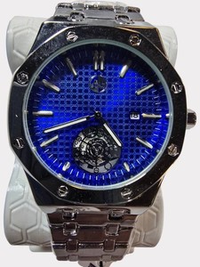 NEW  AJ USA  Time-Master Quartz  Movement  Watch   Blue Dial  Silver Bracelet  43mm  $199.99 Tag