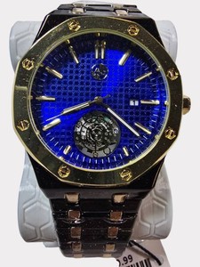 NEW  AJ USA  Time-Master Quartz  Movement  Watch  Blue Dial  Black & Gold Bracelet  43mm  $199.99 Tag