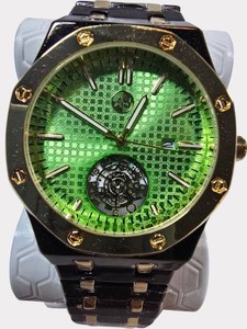 NEW  AJ USA  Time-Master Quartz  Movement  Watch  Green Dial  Black & Gold Bracelet  43mm  $199.99 Tag
