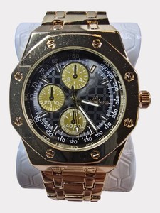 NEW Montres Carlo MC Mens Gold-Tone Chronograph-Style Watch  Black Dial  42.34mm  Metal Bracelet & Tag