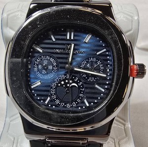NEW Montres Carlo MC Mens Blue Dial Silver-Tone Quartz Watch  42.52mm  Metal Bracelet & Tag