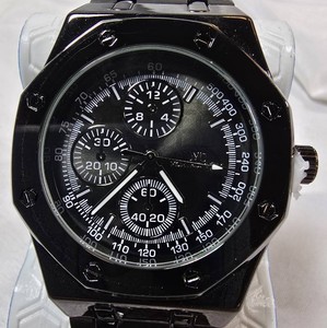NEW Montres Carlo MC Mens Black Quartz Watch  42.84mm  Octagonal Bezel  Metal Bracelet & Tag