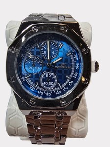 NEW Montres Carlo MC Mens Blue Dial Quartz Watch  43mm  Silver-Tone Bracelet & Tag