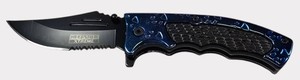 DEFENDER XTREME Blue & Black Serrated Folding Pocket Knife  Pocket Clip  NEW