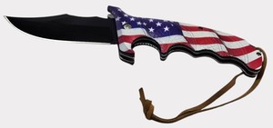Patriotic American Flag Tactical Folding Pocket Knife  Black Blade  Belt Clip & Lanyard  NEW